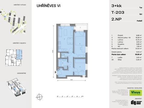 Prodej bytu 3+kk, Praha - Uhříněves, 58 m2